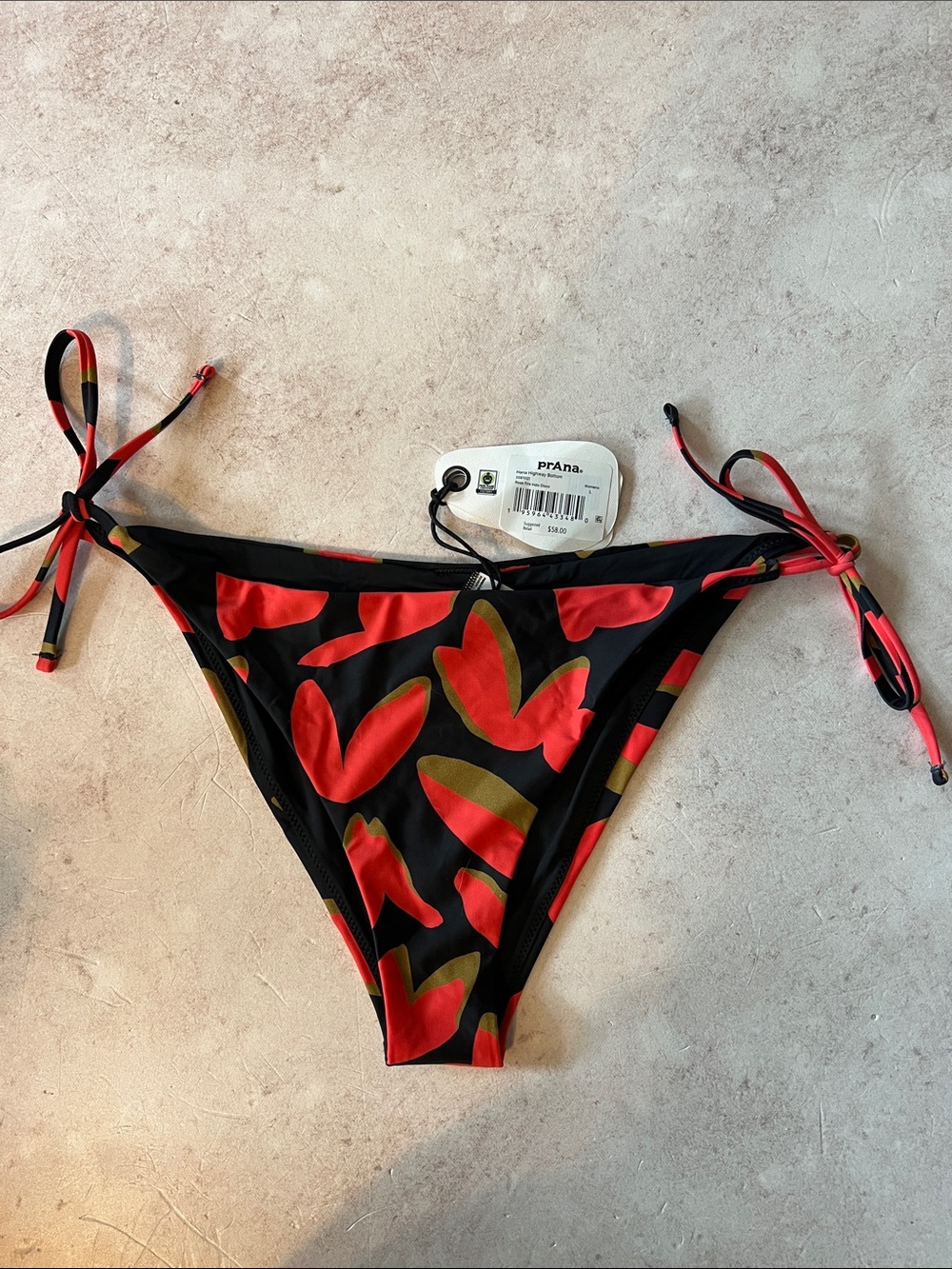 prAna Women's Black & Red Tie-Side Bikini Bottom
